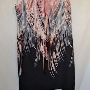 Chic Feather Print Midi Dress in Pink and Black Women's #163